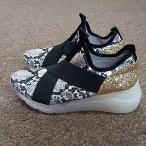 Steve Madden Black and Gold Snake Print Sneakers